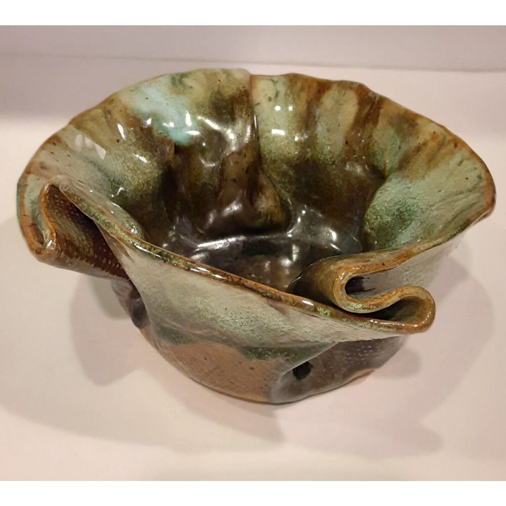 Artist Signed Free Form Pottery Dish Earthy Abstract